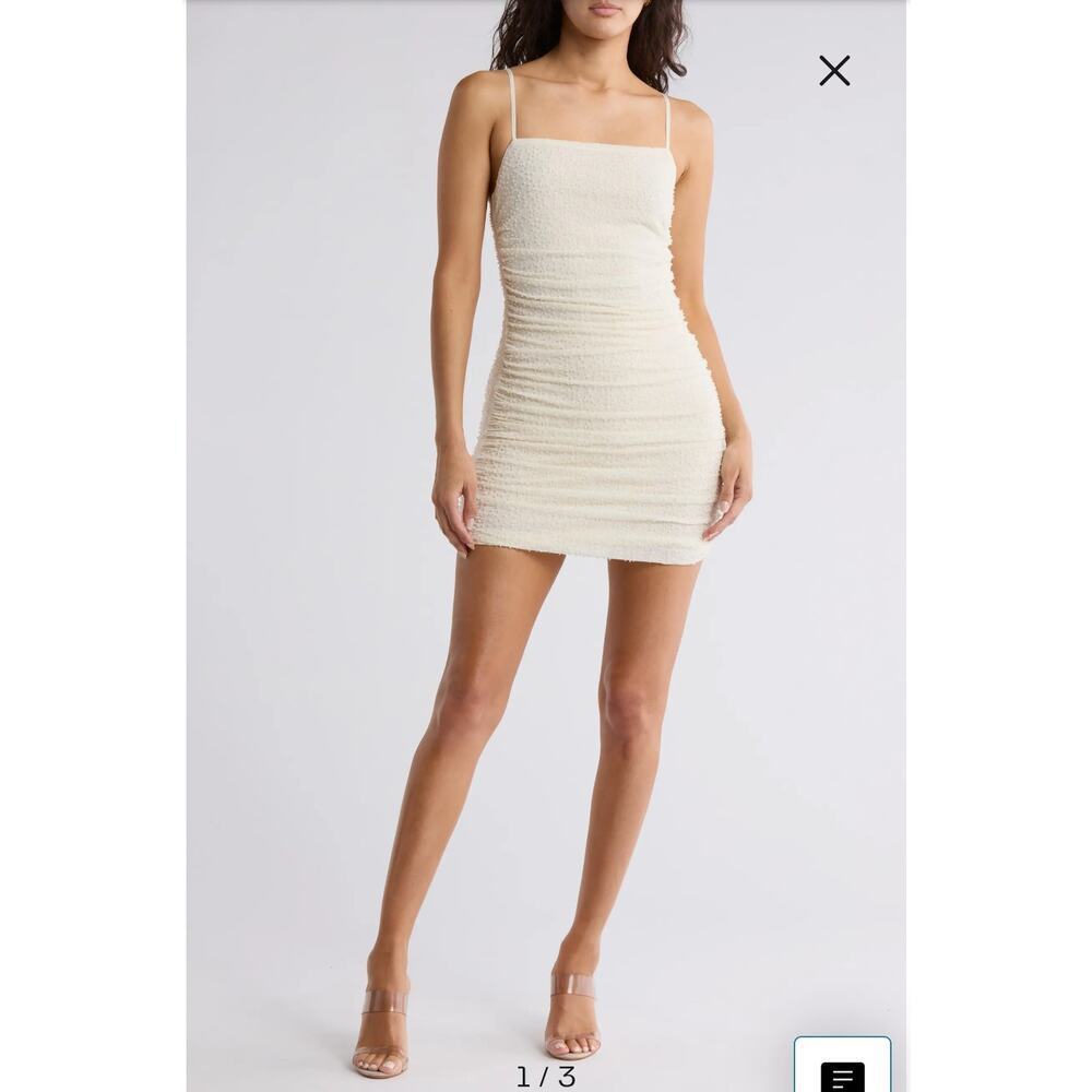 Lush Embellished Ruched Minidress Cream Size M